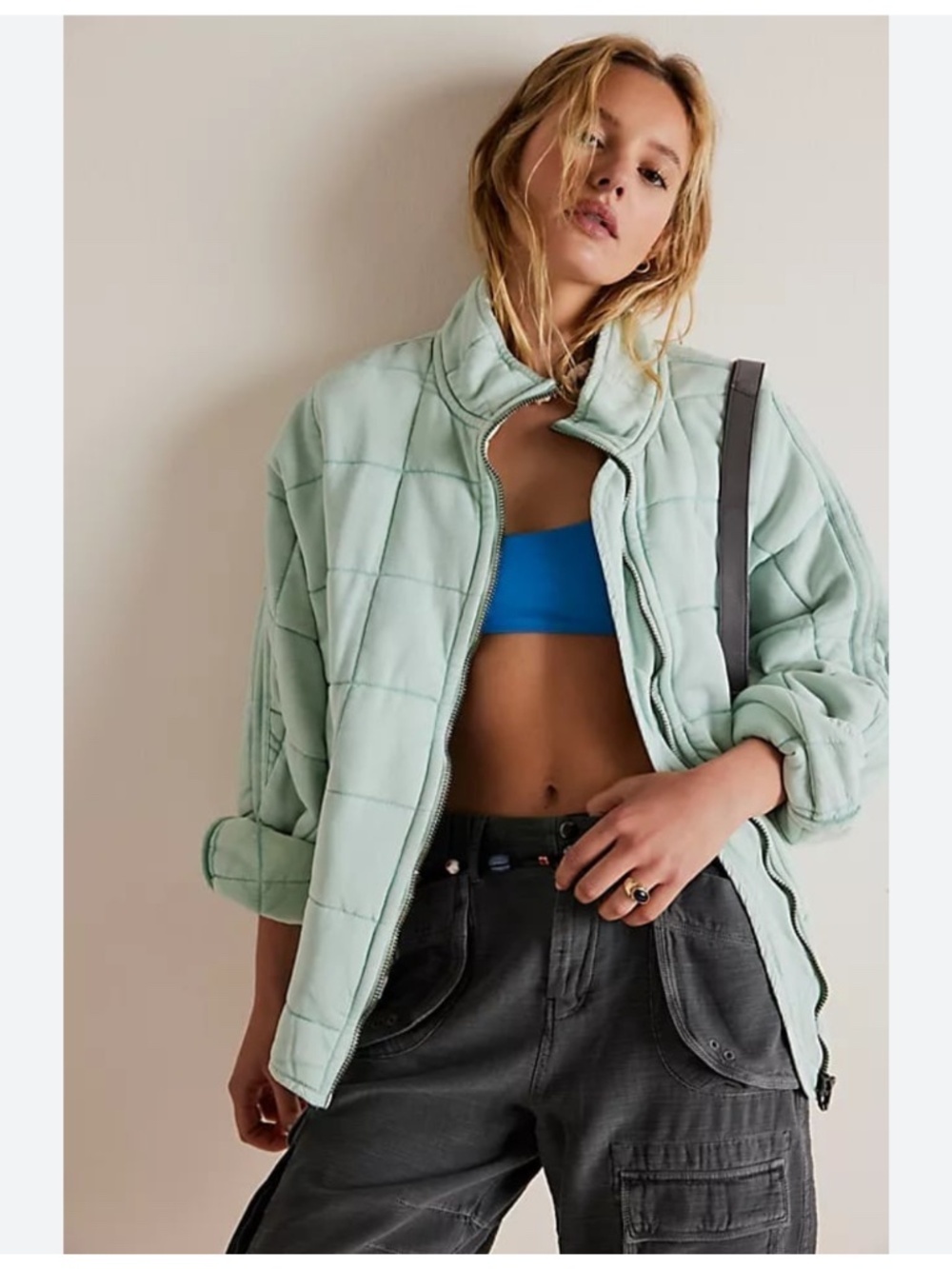 Free People Quilted Dolman Jacket Mineral Sea L